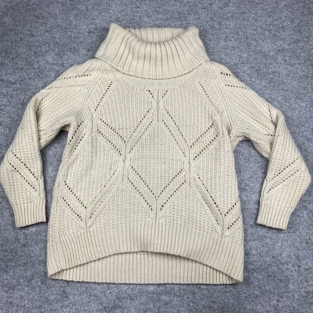 JCPenney Women's Size 1X Turtle Neck Sweater Cream Sheer Cable Knit